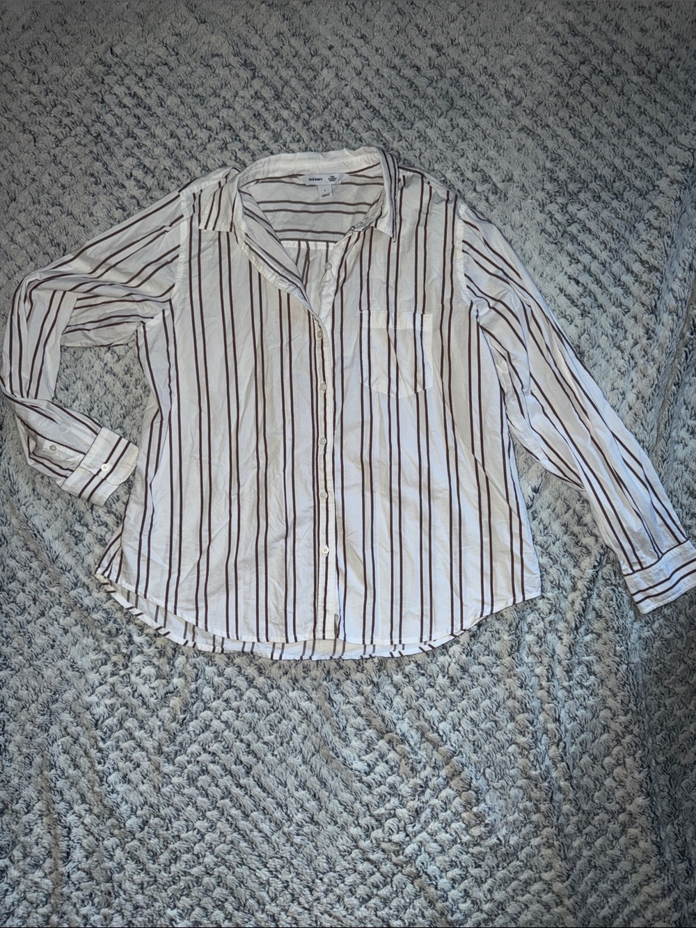 Classic White and Brown Striped Button-Up Shirt - Women's Top